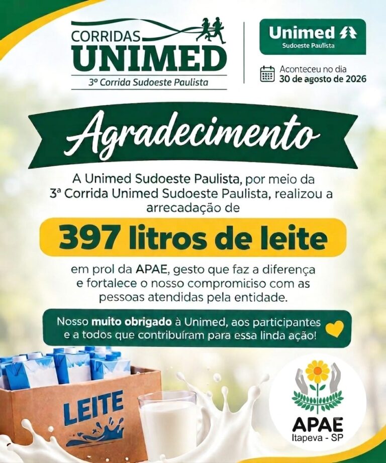 APAE de Itapeva Agradece à Unimed Sudoeste Paulista e Atletas pela Arrecadação de 397 Litros de Leite